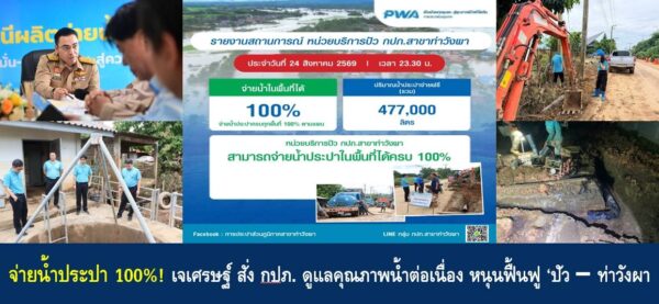 “เจเศรษฐ์” สั่ง กปภ. จ่ายน้ำประปา 100% ตรวจเข้มคุณภาพหนุนฟื้นฟู “ปัว-ท่าวังผา”